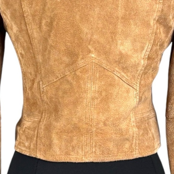 BLANK NYC COFFEE BEAN BROWN TAN SUEDE LEATHER CROPPED ZIP MOTO BIKER FALL JACKET - Picture 9 of 15